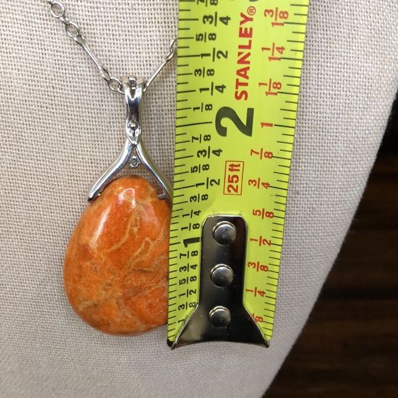 Orange Coral Pendant and Sterling Silver Ornate Necklace NWOT - Picture 7 of 11